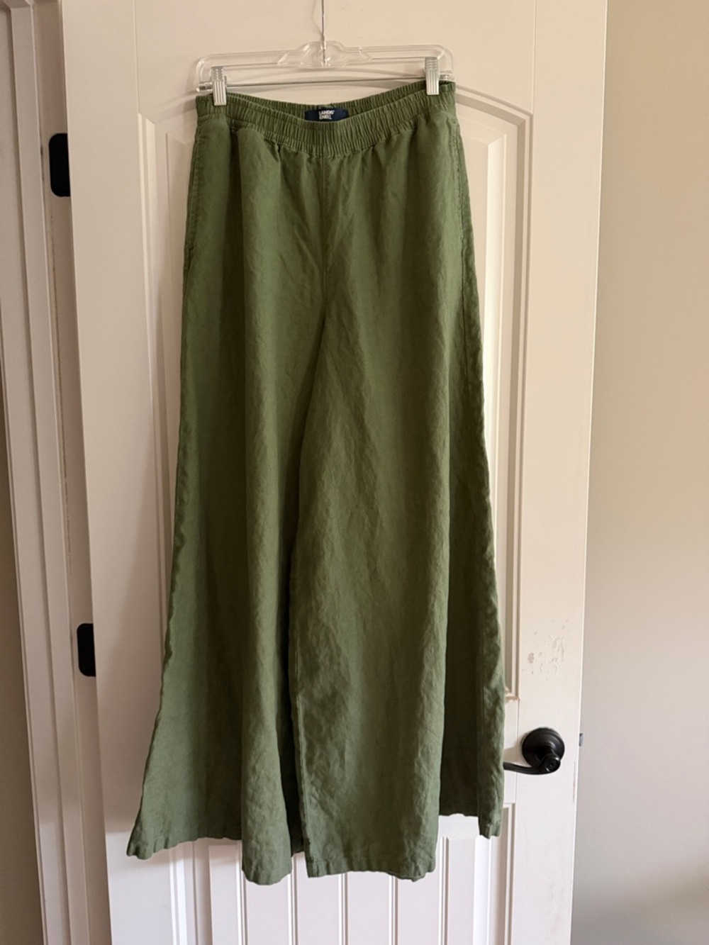 Lands' End Olive Green Wide-Leg Linen-Blend Pants